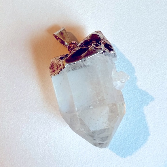 Chunky Clear Crystal Quartz pendant encrusted in silver - Picture 3 of 5